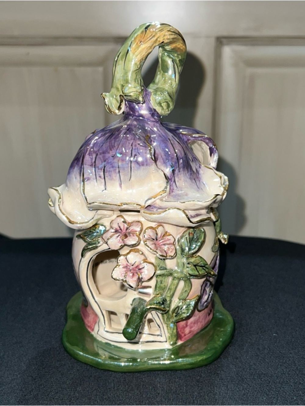 Vintage Blue Sky Heather Goldminc Fairy Blossom Birdhouse Tealight Holder Whimsy